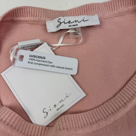 Sioni Blush Pink Lightweight Mesh Sleeve Flower Applique Sweater Women's Size L - Picture 4 of 6